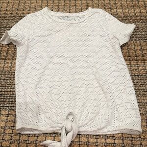 Madewell White Eyelet Tie-Front Short Sleeve Top